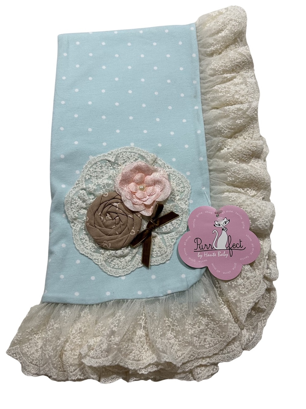 New Elegant Baby Blanket Purrfect by Haute Baby Lace Soft Cotton Blend 33x33